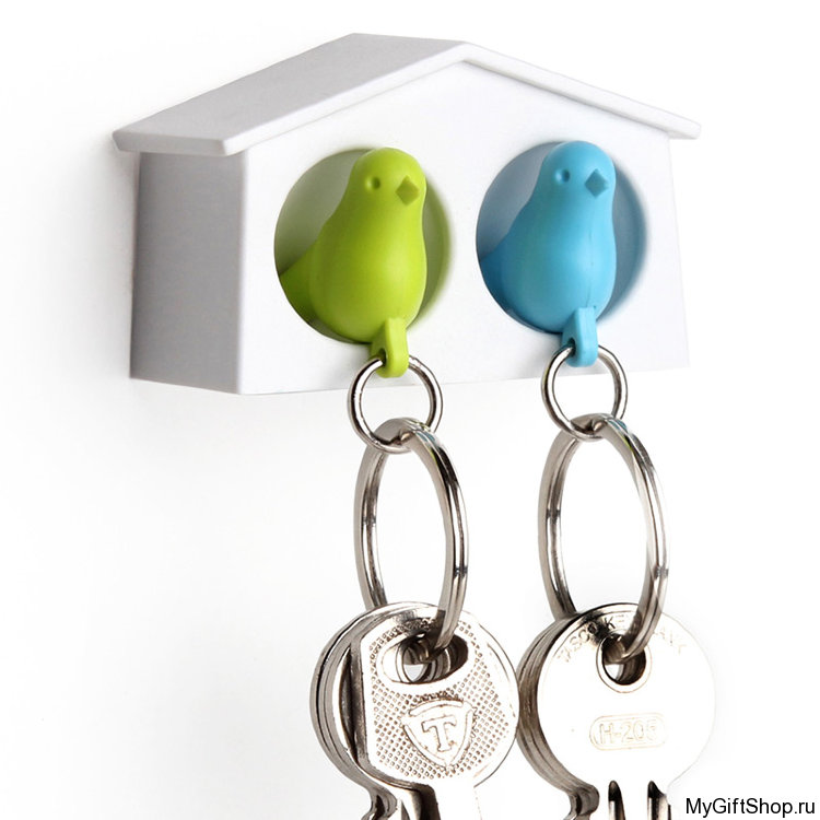 Держатель + брелок для ключей двойной Mini Sparrow, зеленый/голубой