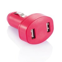Зарядное устройство USB для автомобиля двойное, розовое