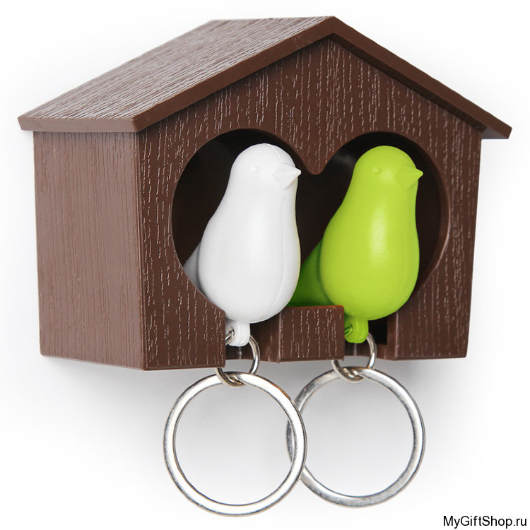 Держатель + брелок для ключей двойной Sparrow, коричневый/белый/зеленый