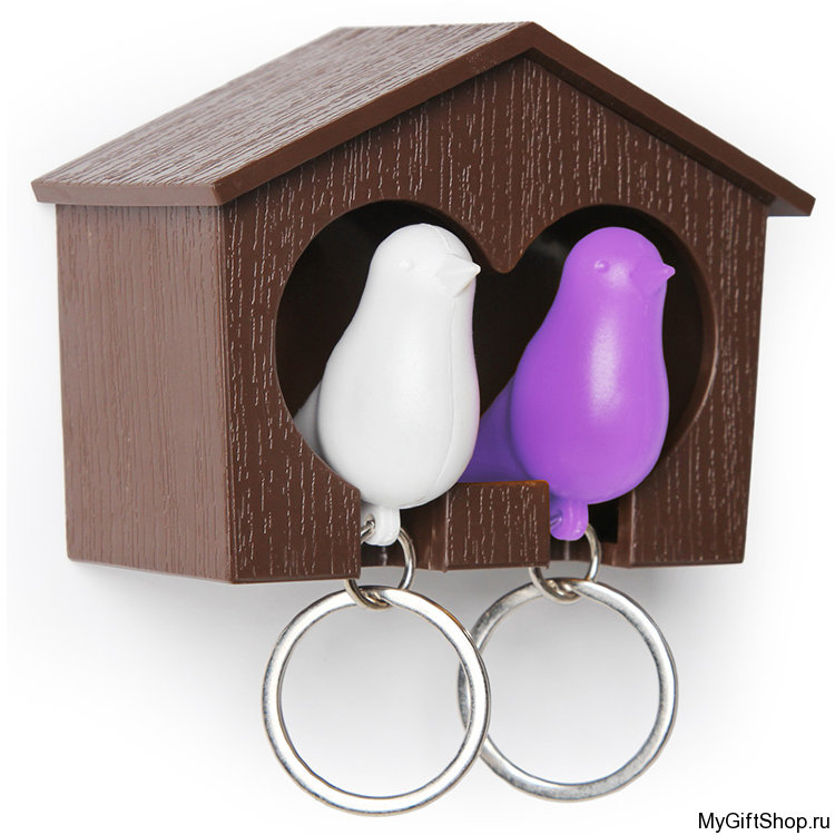 Держатель + брелок для ключей двойной Sparrow, коричневый/белый/фиолетовый