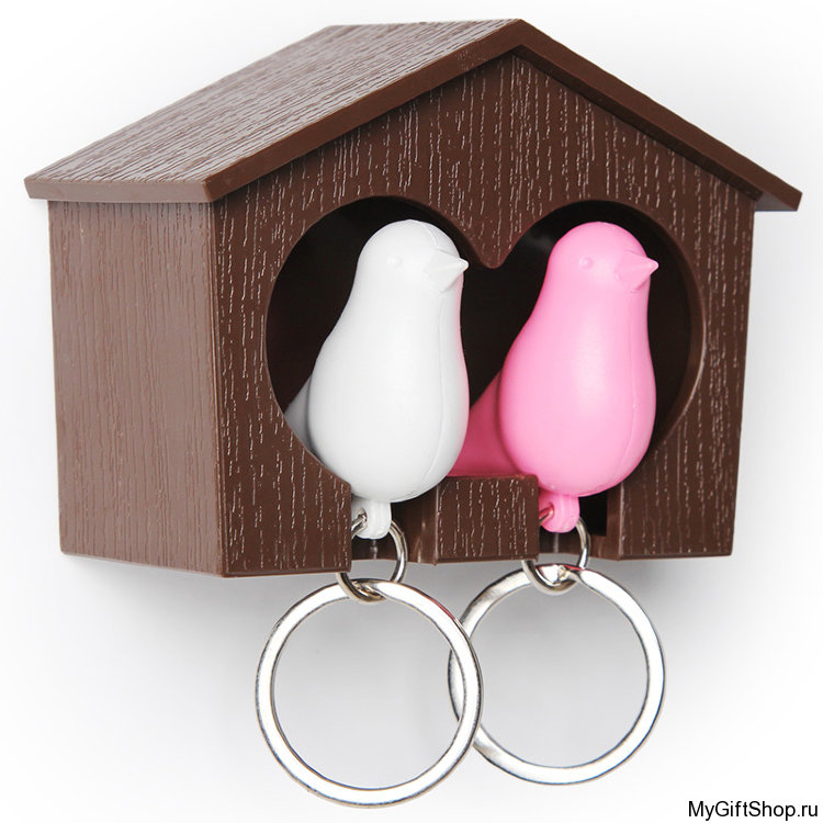 Держатель + брелок для ключей двойной Sparrow, коричневый/белый/розовый