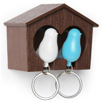 Держатель + брелок для ключей двойной Sparrow, коричневый/белый/голубой