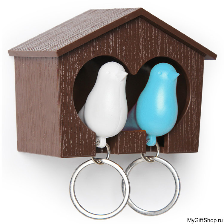 Держатель + брелок для ключей двойной Sparrow, коричневый/белый/голубой