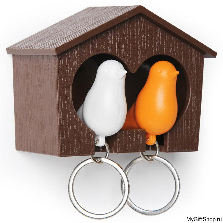 Держатель + брелок для ключей двойной Sparrow, коричневый/белый/оранжевый