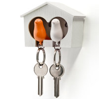 Держатель + брелок для ключей двойной Sparrow, белый/оранжевый