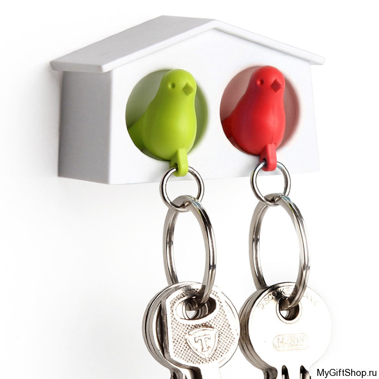 Держатель + брелок для ключей двойной Mini Sparrow, зеленый/красный